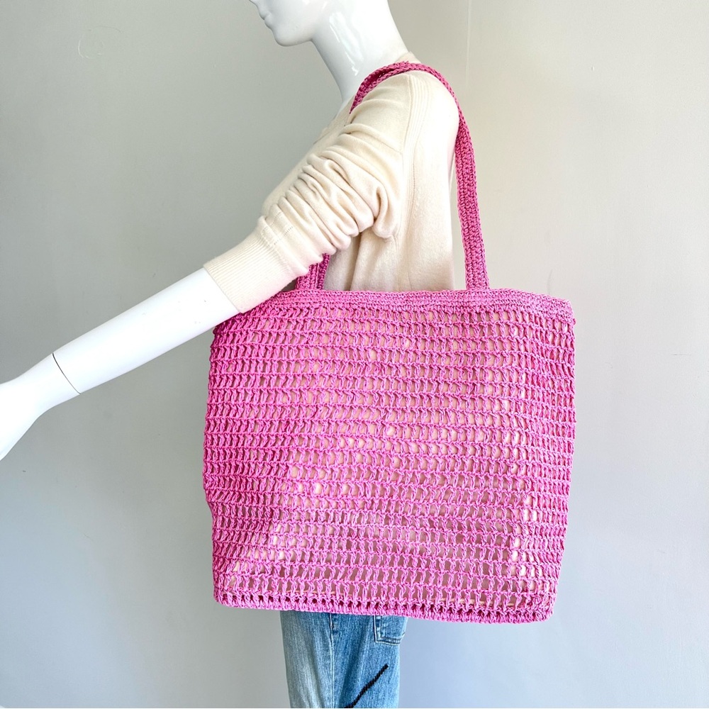 MADEWELL The Transport Retro Pink Woven Straw Carry All Shopping Shoulder Tote - Picture 2 of 11